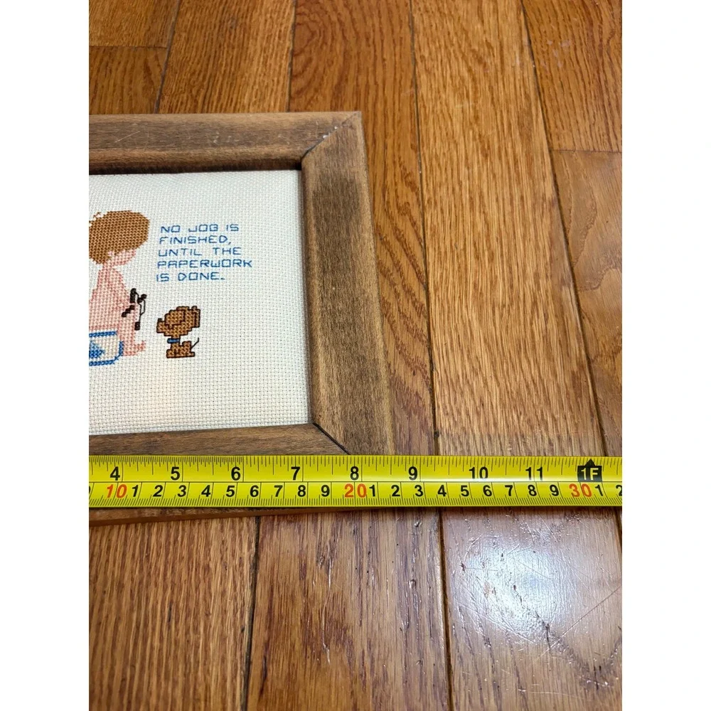 Lot‎ of 3 Vintage Framed Cross Stitch Art Bathroom Humor Toddler Dog